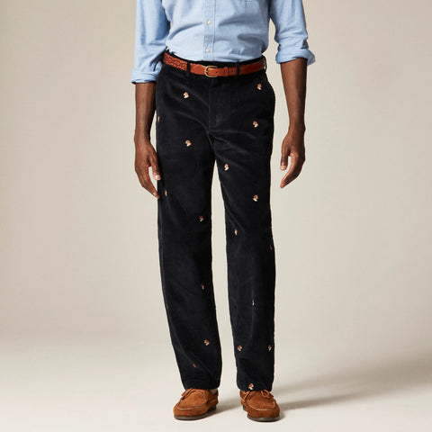 Classic-fit 8-wale corduroy pant with dog embroidery