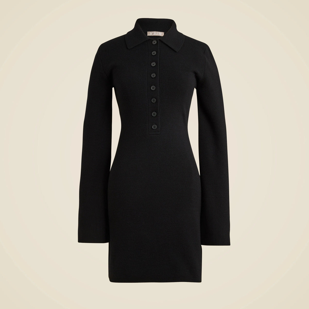 Bell-sleeve mini sweater-dress in merino wool