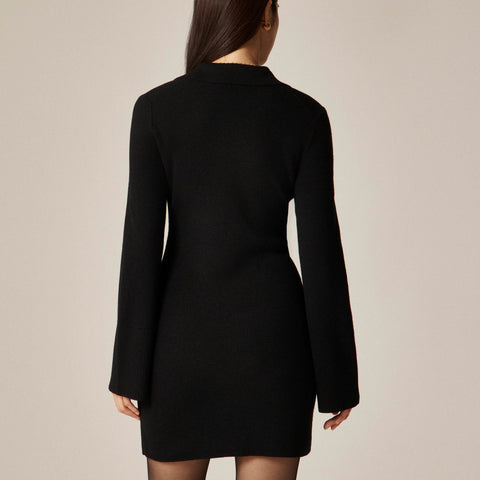 Bell-sleeve mini sweater-dress in merino wool