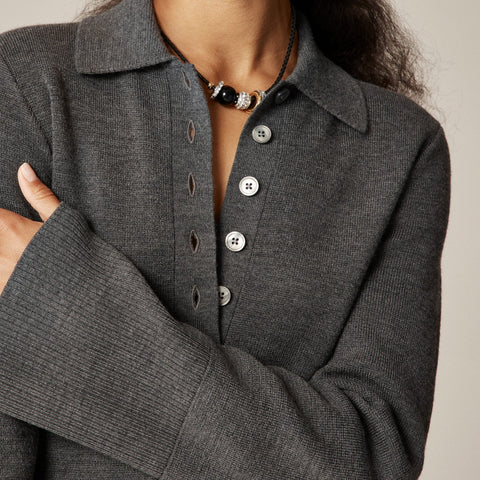 Bell-sleeve mini sweater-dress in merino wool