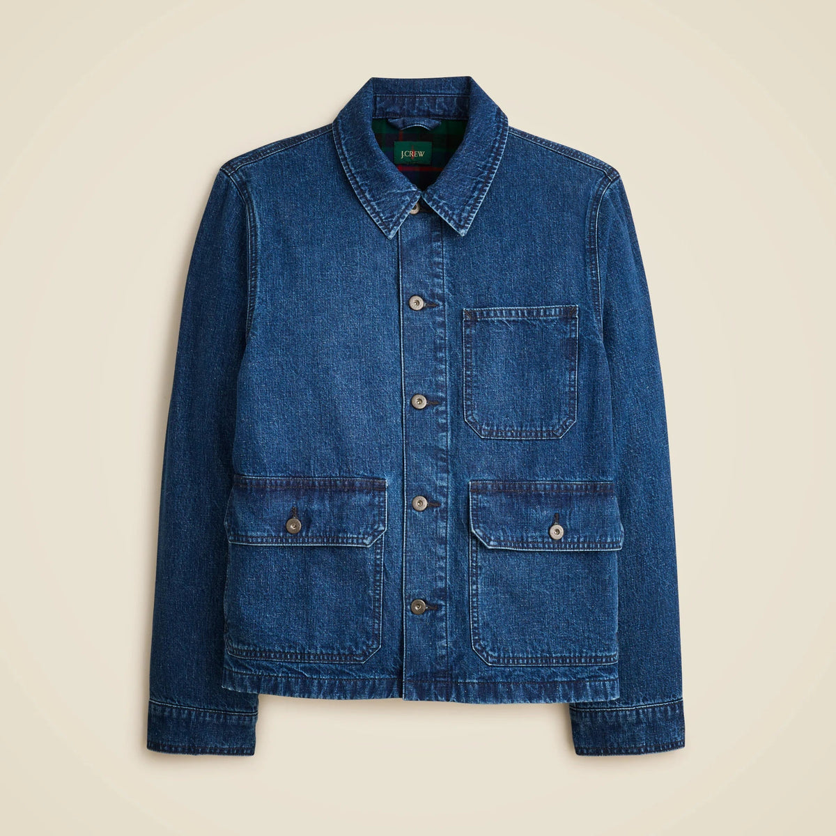 Patch-pocket denim jacket with flannel lining