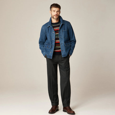 Patch-pocket denim jacket with flannel lining