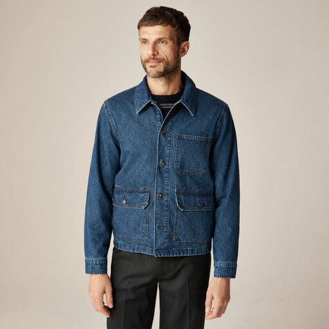 Patch-pocket denim jacket with flannel lining