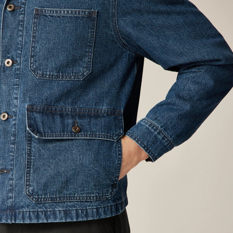 Patch-pocket denim jacket with flannel lining
