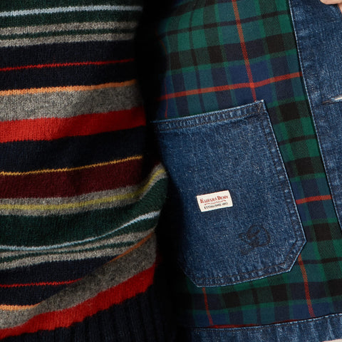 Patch-pocket denim jacket with flannel lining