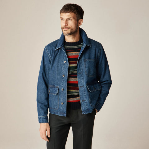 Patch-pocket denim jacket with flannel lining