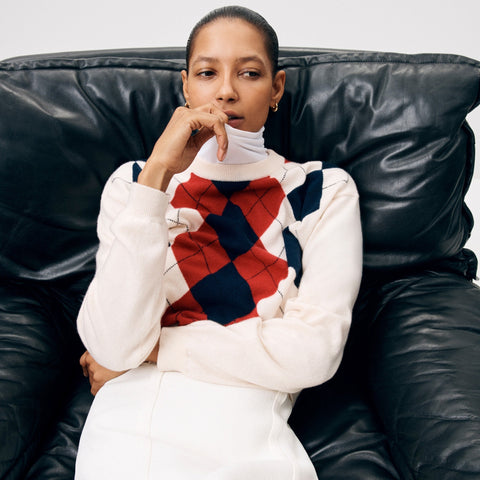 Perfect cashmere crewneck sweater in argyle