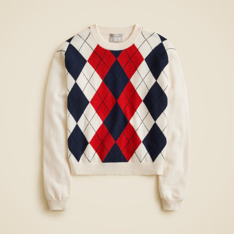 Perfect cashmere crewneck sweater in argyle