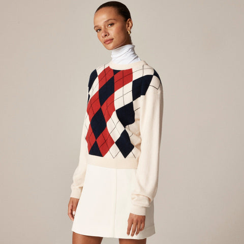 Perfect cashmere crewneck sweater in argyle