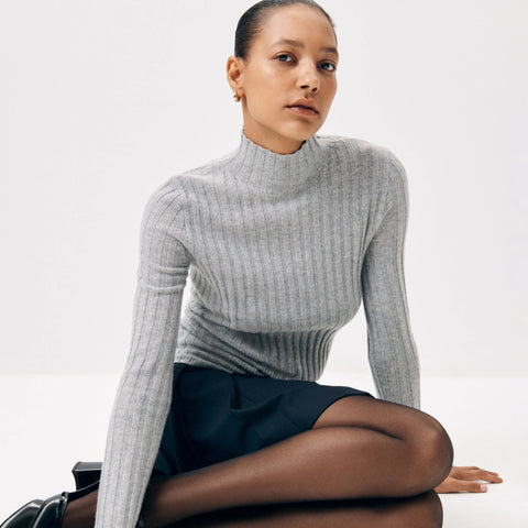Wide-rib cashmere turtleneck sweater