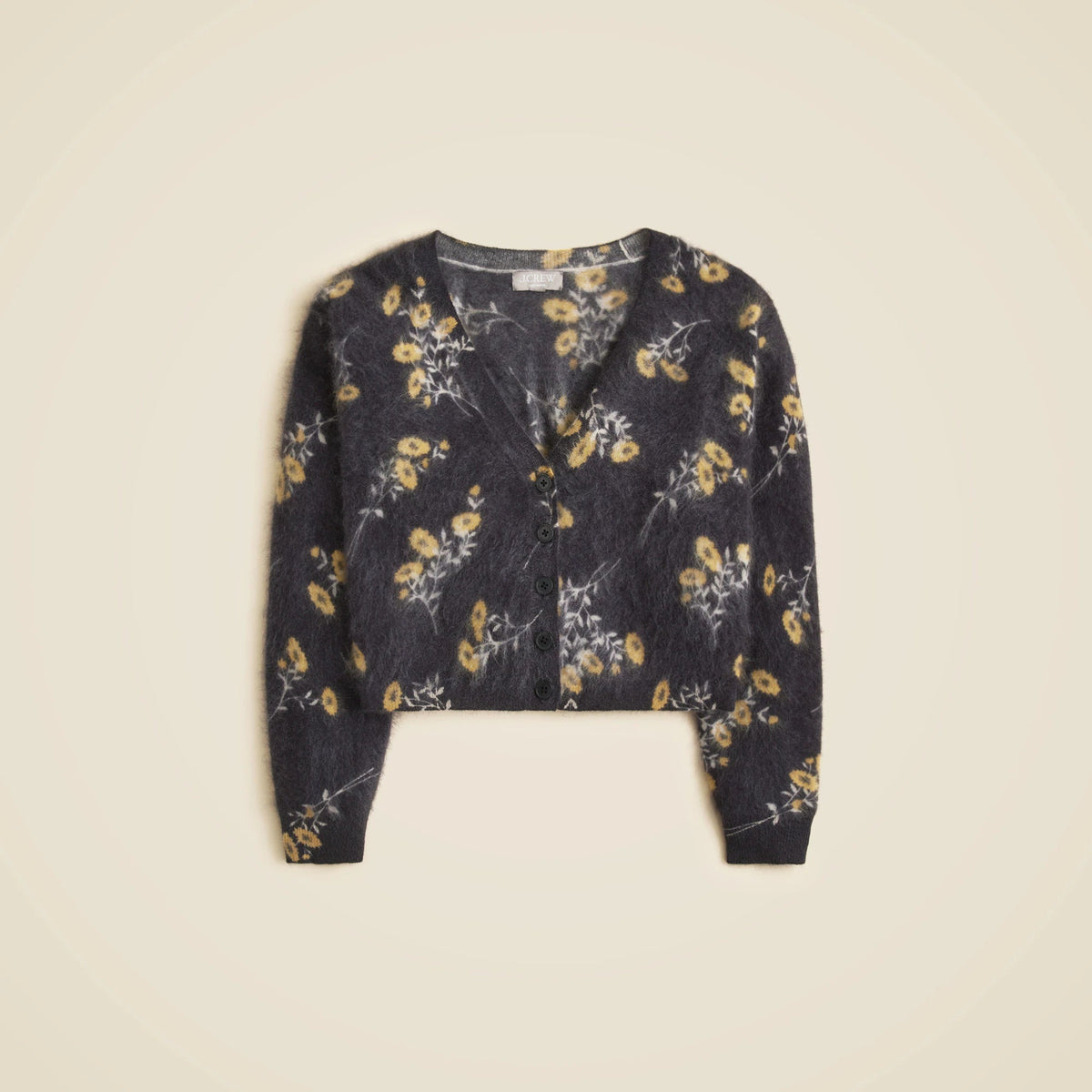 Brushed cashmere party cardigan in marigold print