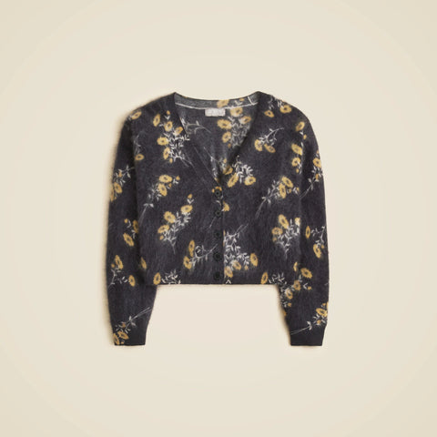 Brushed cashmere party cardigan in marigold print