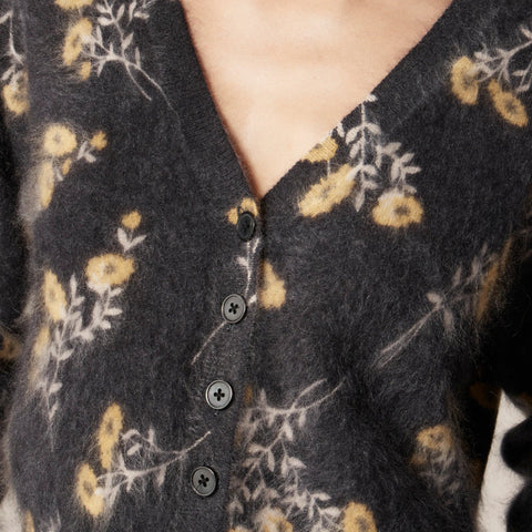 Brushed cashmere party cardigan in marigold print