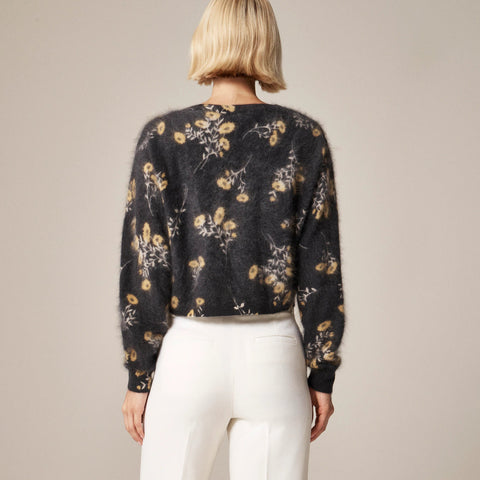 Brushed cashmere party cardigan in marigold print