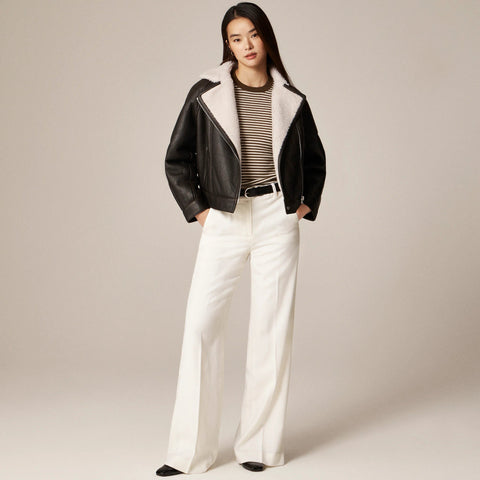 Carolyn fitted crewneck sweater in striped merino wool blend