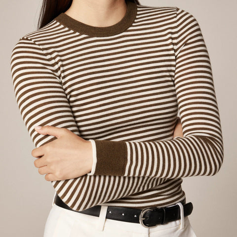 Carolyn fitted crewneck sweater in striped merino wool blend