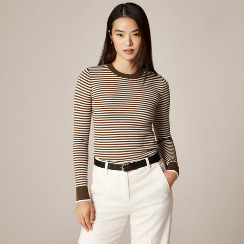 Carolyn fitted crewneck sweater in striped merino wool blend
