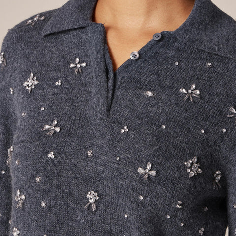 Embellished sweater-polo in wool blend
