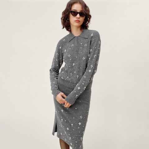 Embellished sweater-polo in wool blend