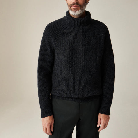Cashmere ribbed turtleneck sweater with marled yarns