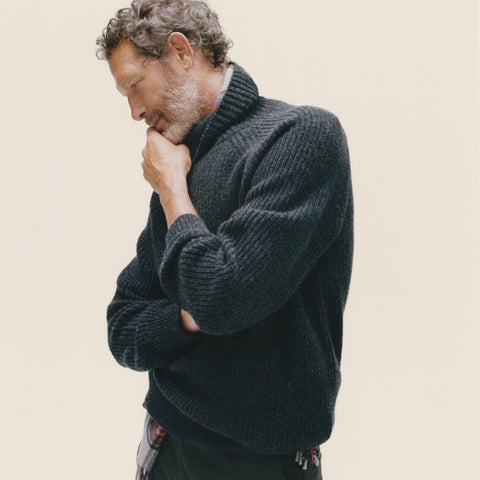 Cashmere ribbed turtleneck sweater with marled yarns