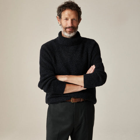 Cashmere ribbed turtleneck sweater with marled yarns