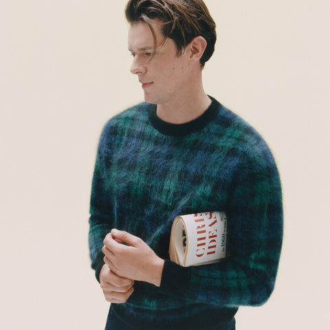 Brushed cashmere sweater in Black Watch tartan