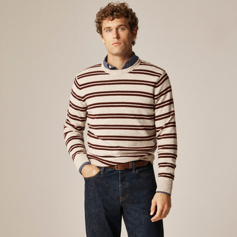 Cashmere crewneck sweater in double stripe