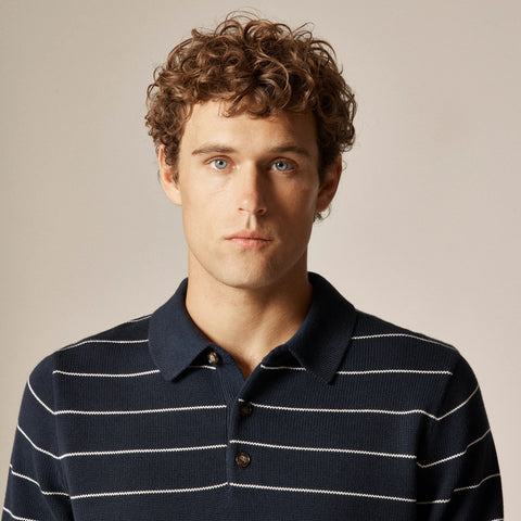 Heritage cotton long-sleeve sweater-polo in stripe