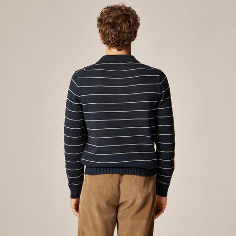 Heritage cotton long-sleeve sweater-polo in stripe