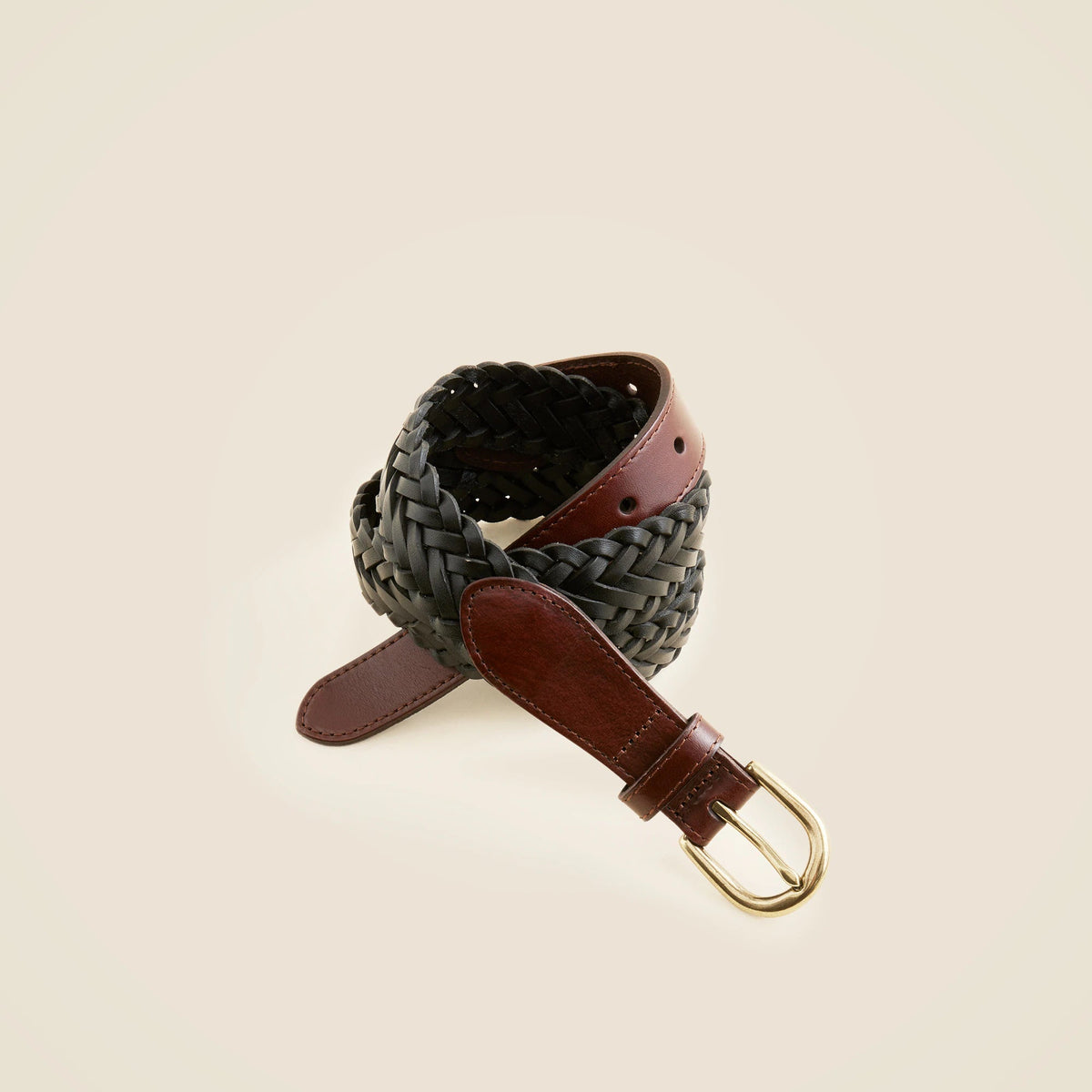 Two-tone braided Italian leather belt with round buckle