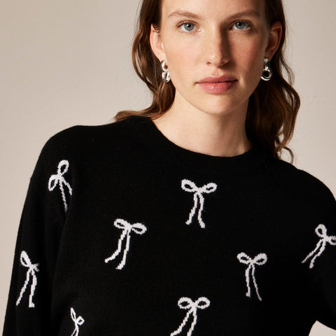 Perfect cashmere crewneck sweater in bow print