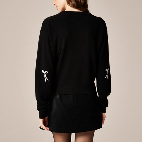 Perfect cashmere crewneck sweater in bow print