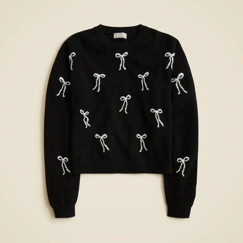 Perfect cashmere crewneck sweater in bow print