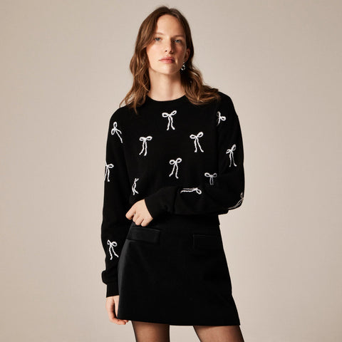 Perfect cashmere crewneck sweater in bow print