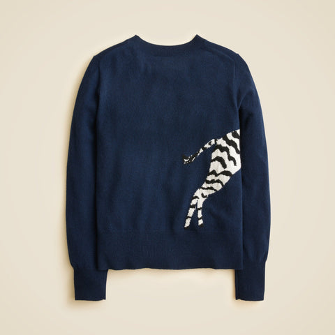 Cashmere classic-fit crewneck sweater in zebra intarsia