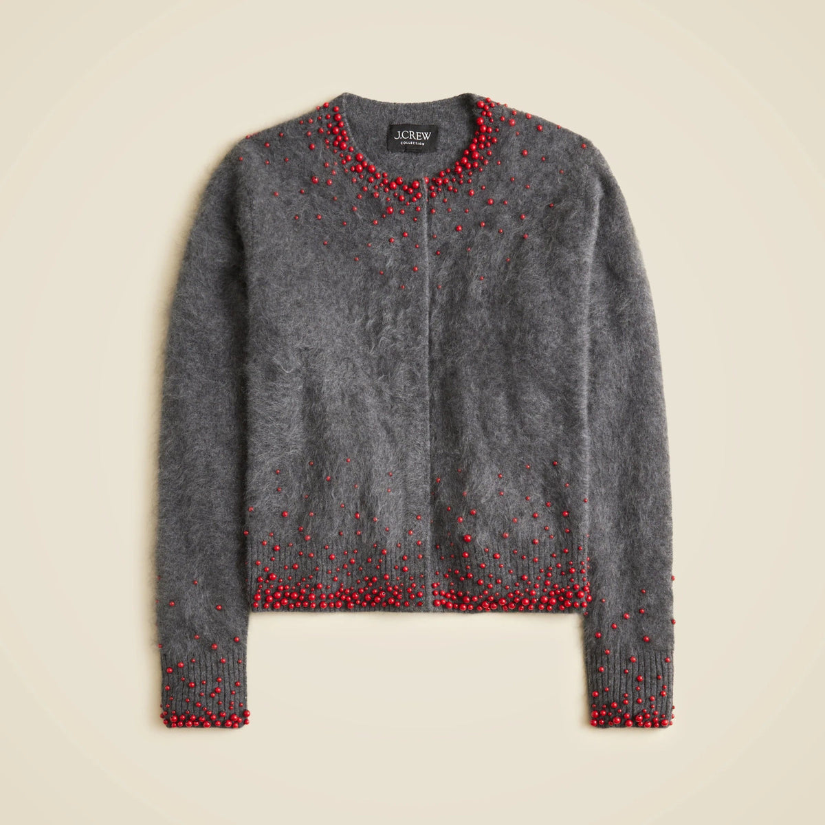 Brushed cashmere cardigan with bead embellishments