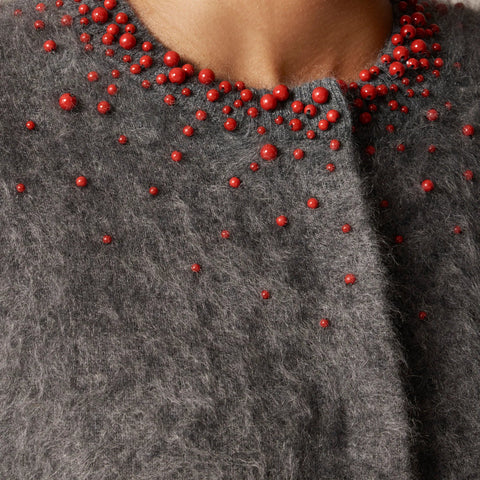 Brushed cashmere cardigan with bead embellishments
