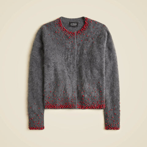 Brushed cashmere cardigan with bead embellishments
