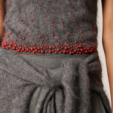 Brushed cashmere tank top with beaded embellishments