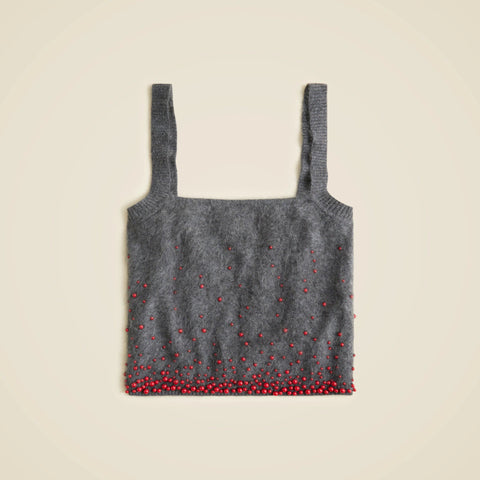 Brushed cashmere tank top with beaded embellishments