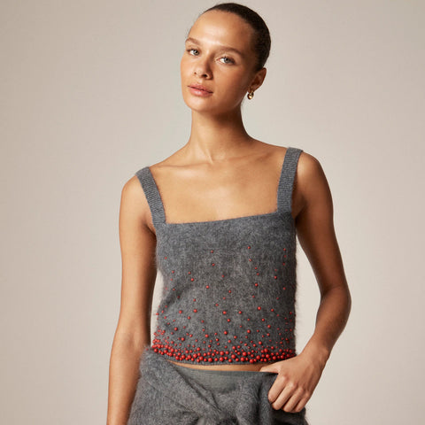 Brushed cashmere tank top with beaded embellishments