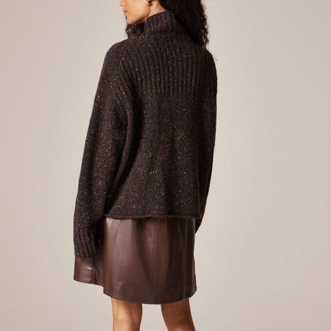 Ribbed turtleneck sweater in donegal wool blend