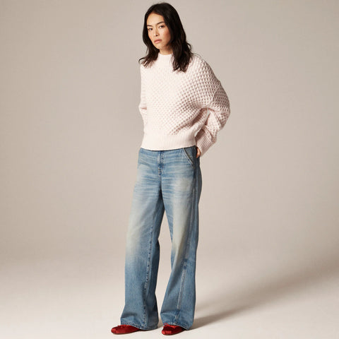 Honeycomb mockneck sweater in wool blend