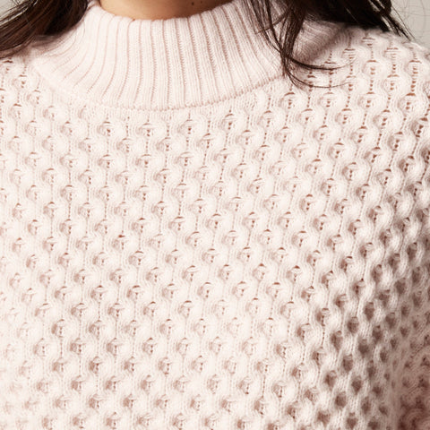 Honeycomb mockneck sweater in wool blend