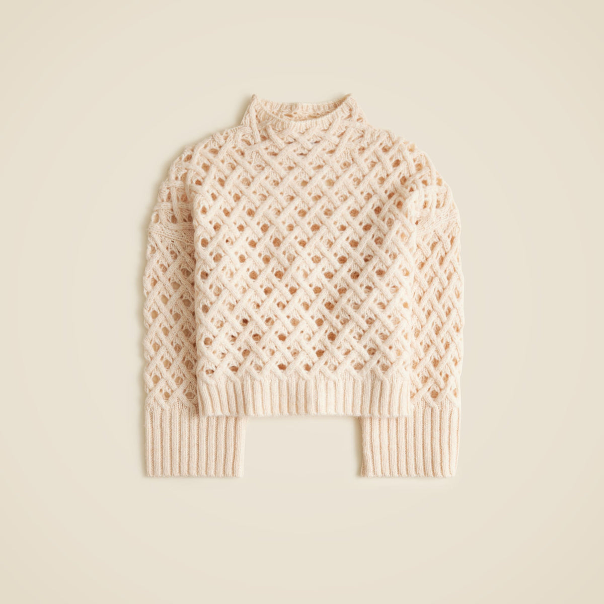 Cross-cable mockneck sweater in wool blend