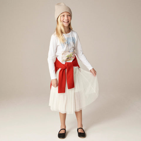 Girls' long-sleeve NYC holiday graphic T-shirt with sequins