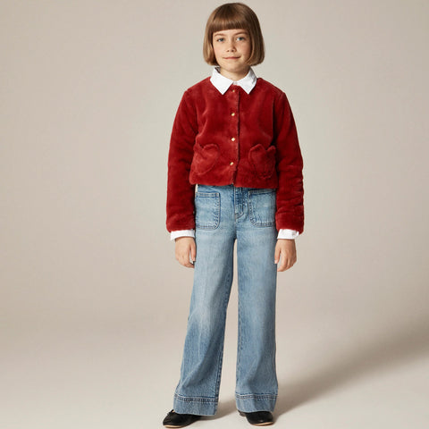 Girls' faux-fur heart-pocket jacket