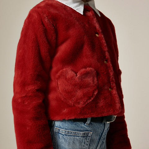 Girls' faux-fur heart-pocket jacket