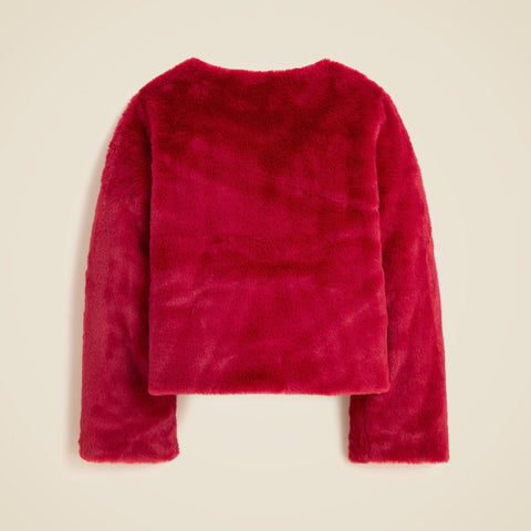 Girls' faux-fur heart-pocket jacket